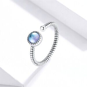 5.0mm Round Adjustable Moonstone Lovers Stone Ring 925 Sterling Silver